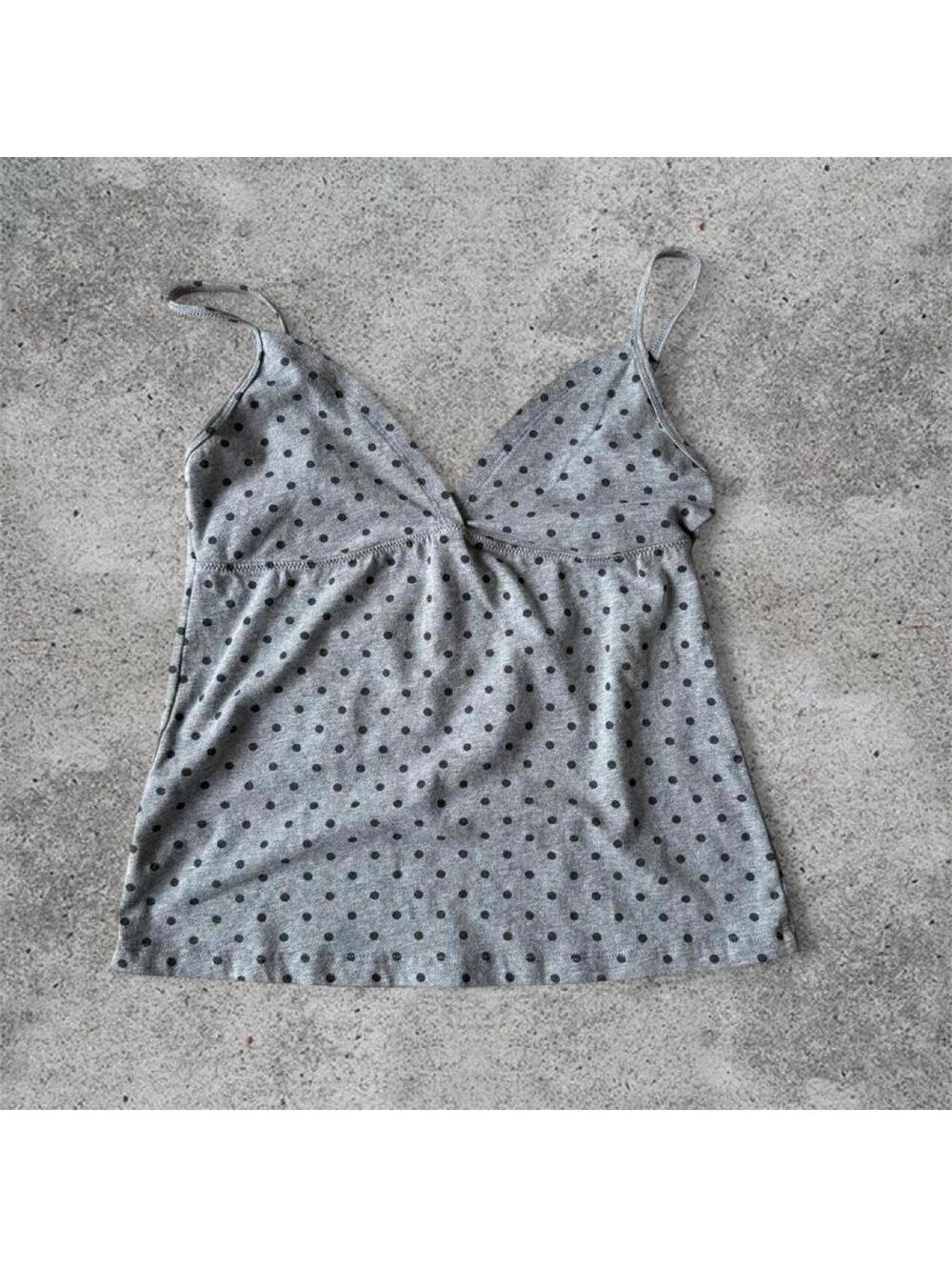 Brandy Melville grey and black polka dot amara tank